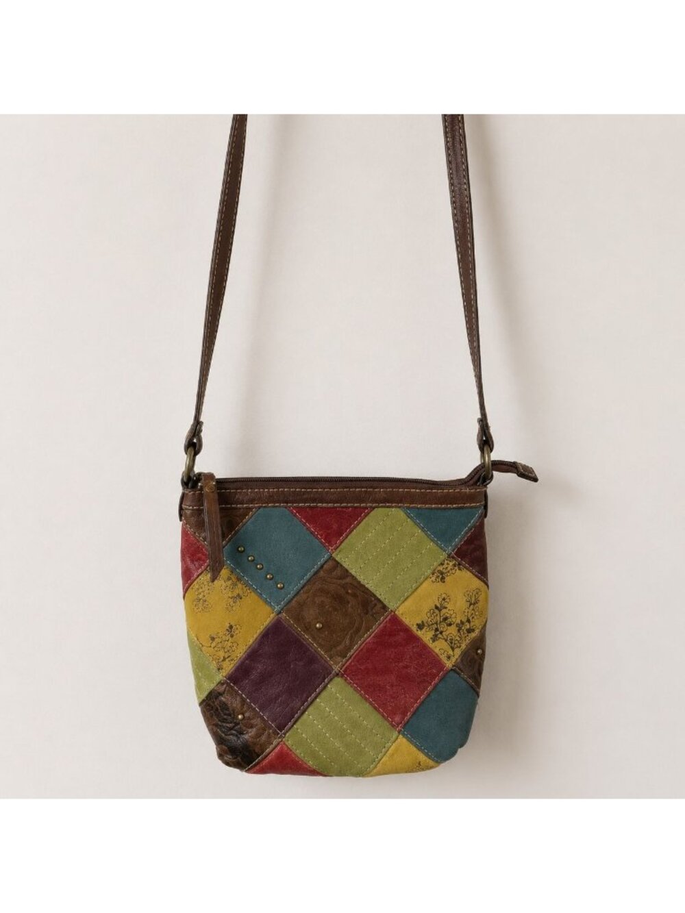 Fossil Patchwork Leather Crossbody Bag Boho Colorblock Shoulder Purse Y2K